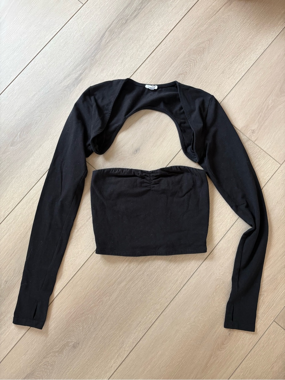 Garage Black Two-Piece Tube Top with Long-Sleeve Shrug
